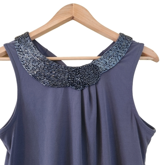Banana Republic blue  beaded sleeveless crew-neck evening tank top shirt - Picture 5 of 8